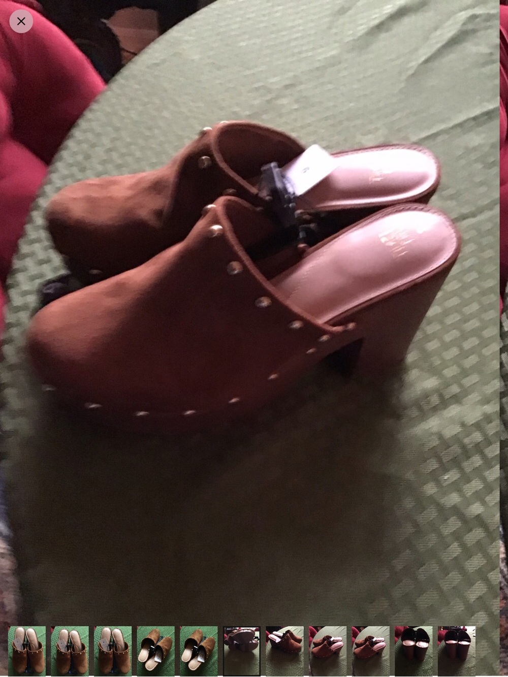 Women’s Brown Studded Suede Mule Slides - Picture 8 of 11